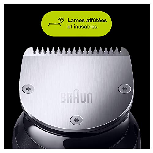 Braun 7 tout en un tondeuse electrique homme barbe cheveux et corps gris argent 10 en 1 avec 8 accessoires base de recharge et moteur adaptif mgk7220 0 0