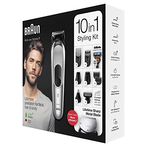Braun 7 all-in-one men's electric beard and body trimmer silver grey 10 in 1 with 8 attachments charging base and adaptive motor mgk7220 0 4