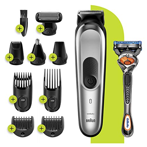Braun 7 all-in-one men's electric beard and body trimmer silver grey 10 in 1 with 8 attachments charging base and adaptive motor mgk7220 0 7