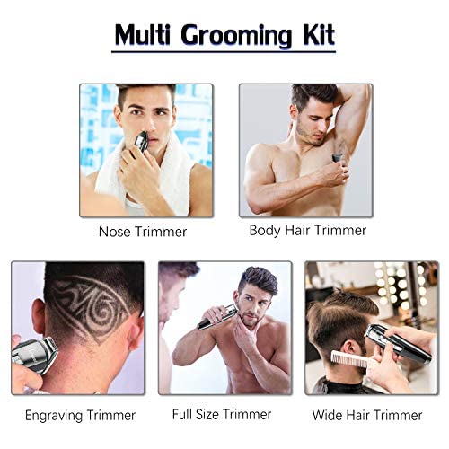 Hatteker recortador de barba recortador de pelo para hombres recortador de cuerpo nariz orejas impermeable 5 en 1 0 2