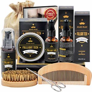 FullLight Tech - Complete beard care kit (shampoo, oil, comb, brush, scissors)
