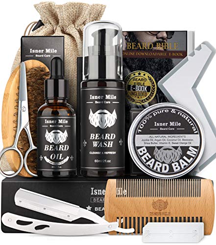 Kit de cuidado de la barba para los hombres mejor para el papá él marido novio completa de aseo y herramientas de corte de la barba champú crecimiento de la barba aceite bálsamo peine tijeras bigote 0