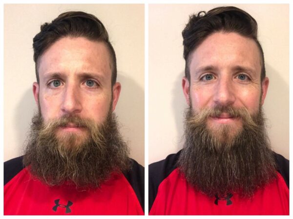 Before and after beard styling brush