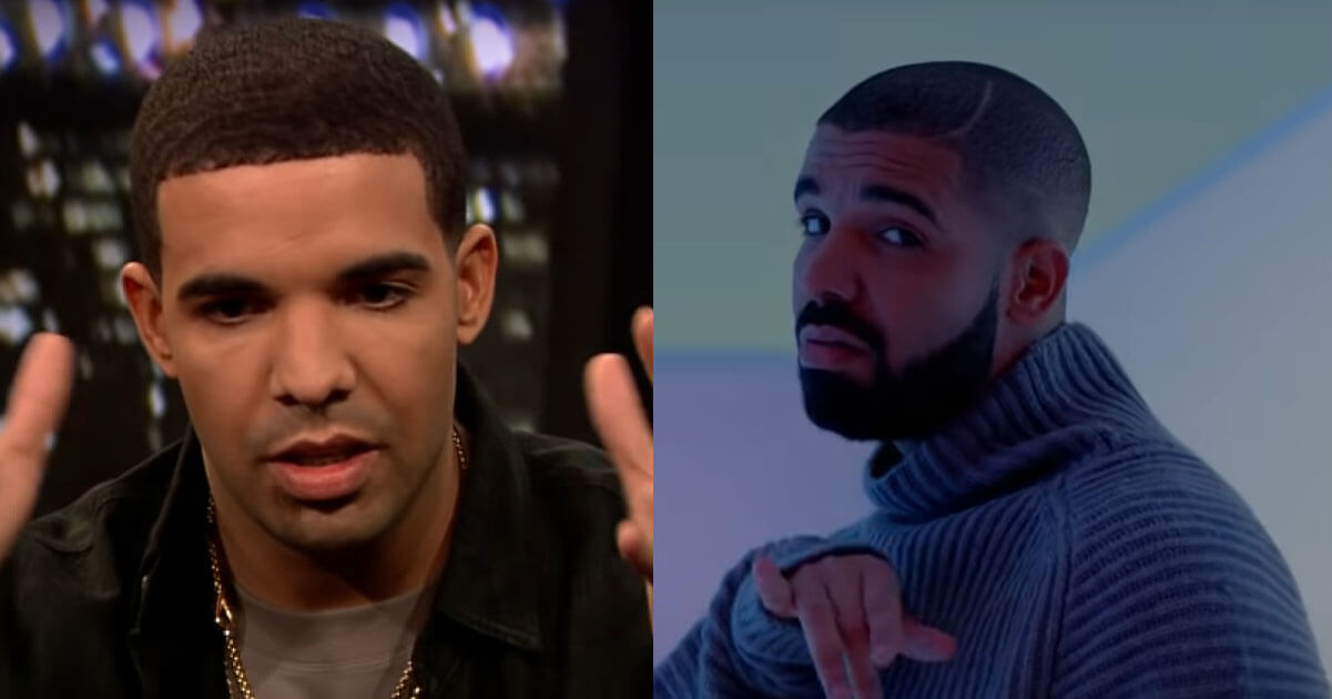 Drake with and without beard