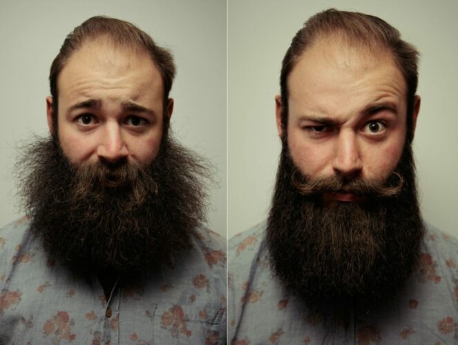 Ruffled beard in a brothel before and after