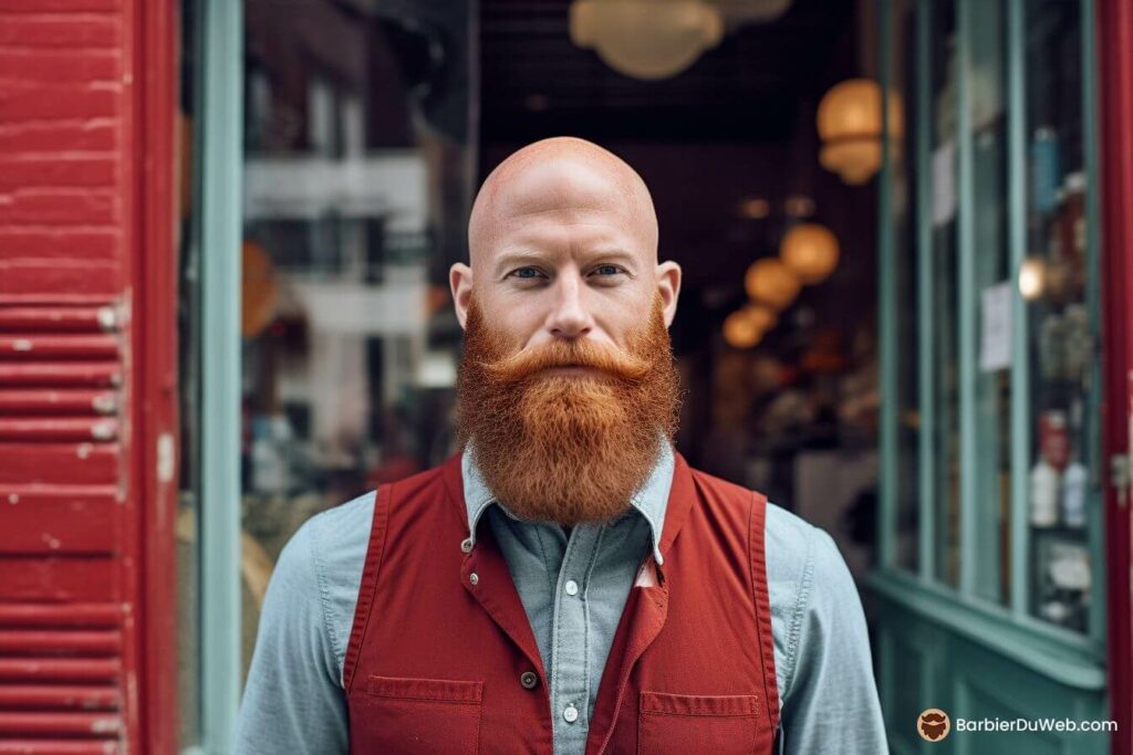 Homme chauve barbe rousse