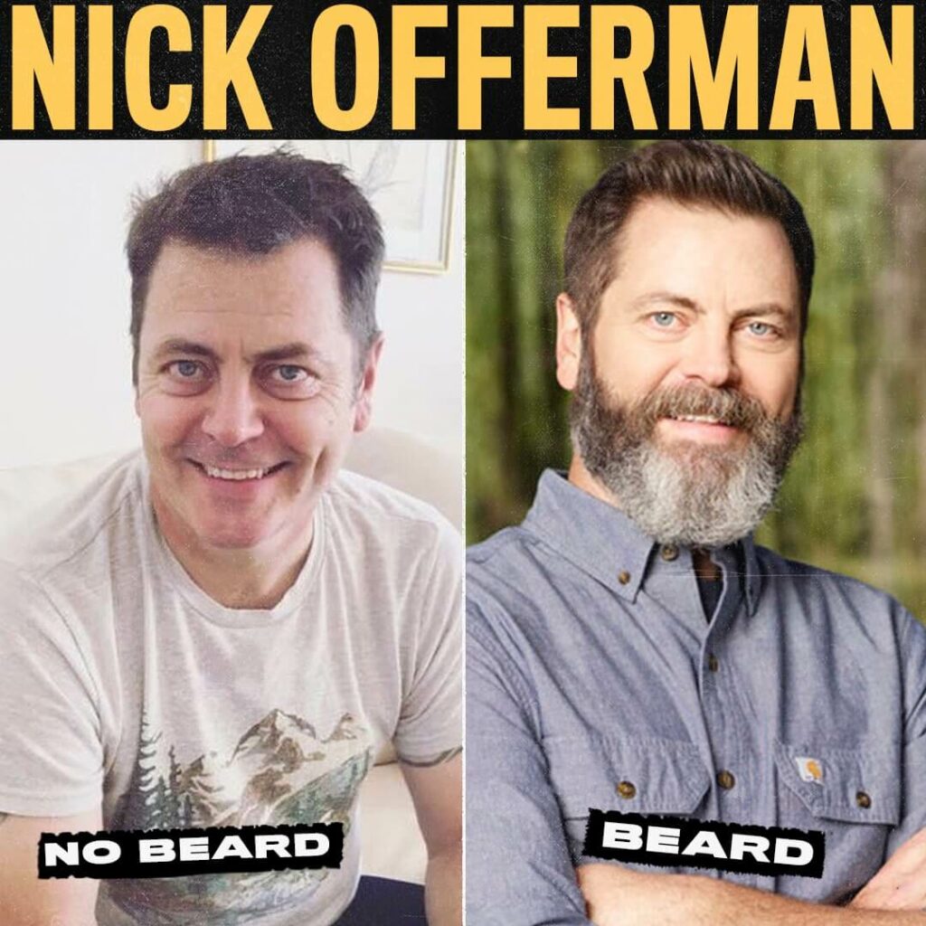 Nick offerman with and without beard: before and after